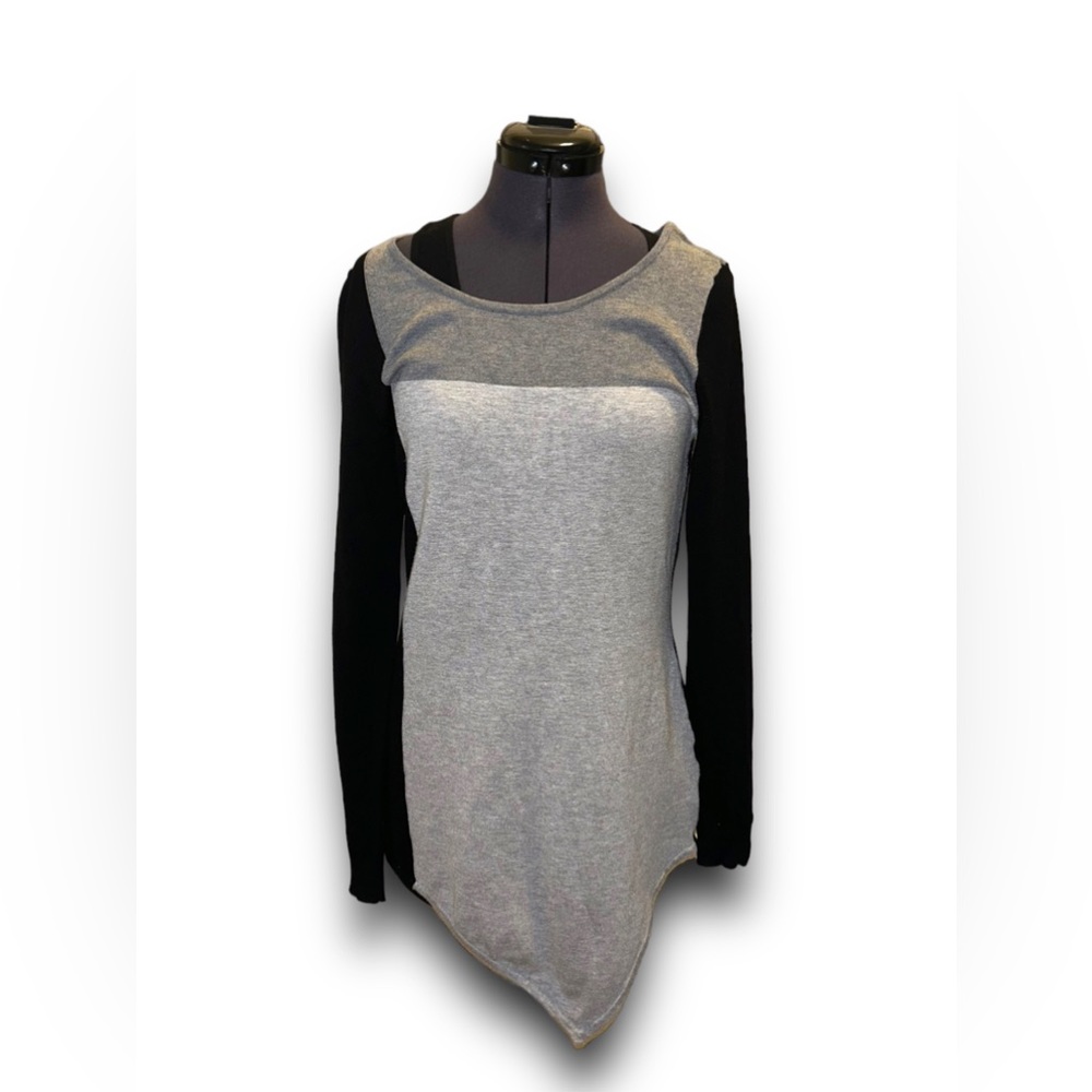 WHBM • Color block Asymmetrical Sweater, Blouse, Black and Gray, Small
